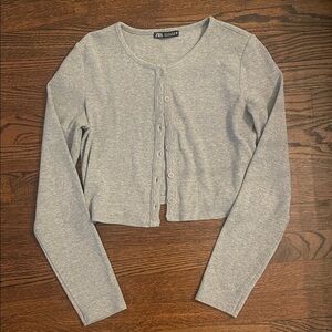 Zara Light Gray Button-Up Cardigan
